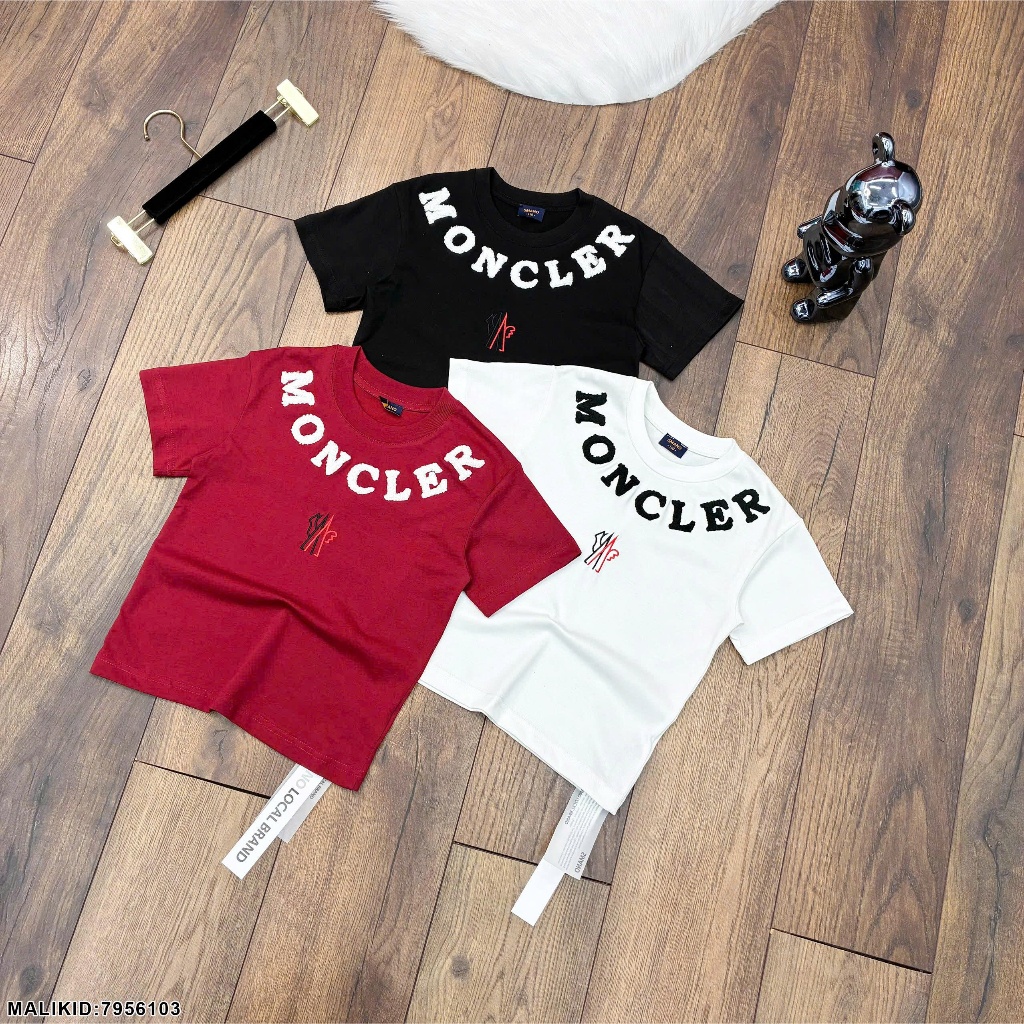 Áo thun cotton bé trai thêu chữ nổi mon cờ le hàng cao cấp-Áo phông ngắn tay bé trai in chữ viền cổ hàng siêu đẹp