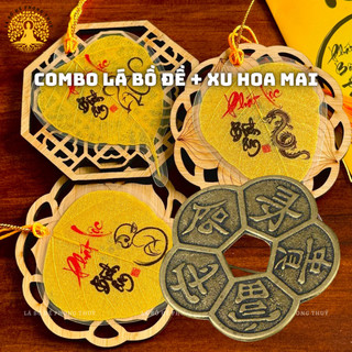 [TẶNG BLX + Mèo Thần Tài] Combo Xu Hoa Mai và Lá Bồ Đề 12 Con Giáp Phong Thuỷ Trang Trí Decor