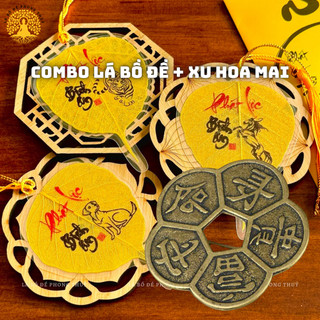 [TẶNG BLX + Mèo Thần Tài] Combo Xu Hoa Mai và Lá Bồ Đề 12 Con Giáp Phong Thuỷ Trang Trí Decor