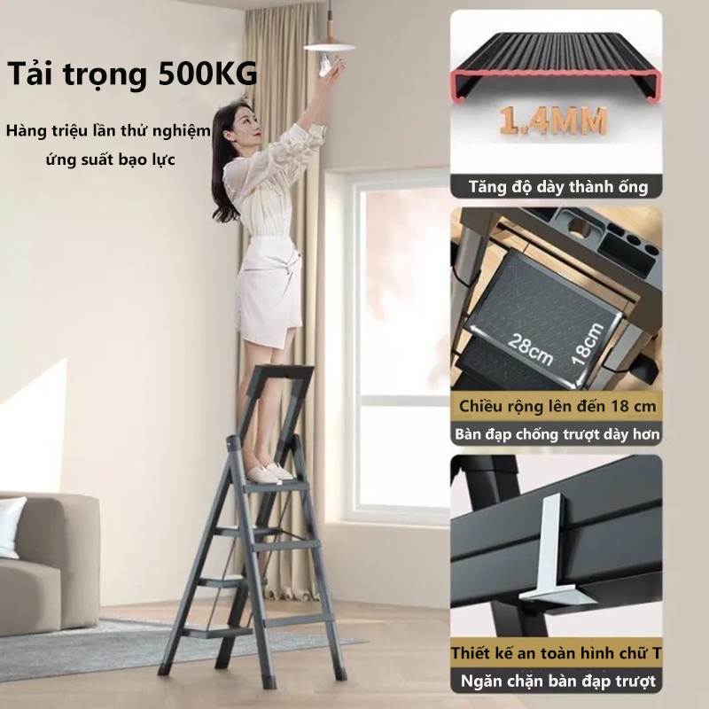 Thang Gấp Gọn Thang Chữ A Thép Chịu Lực,Tải Trọng 500kg Ổn định và an toàn 4-8 Bậc thang.