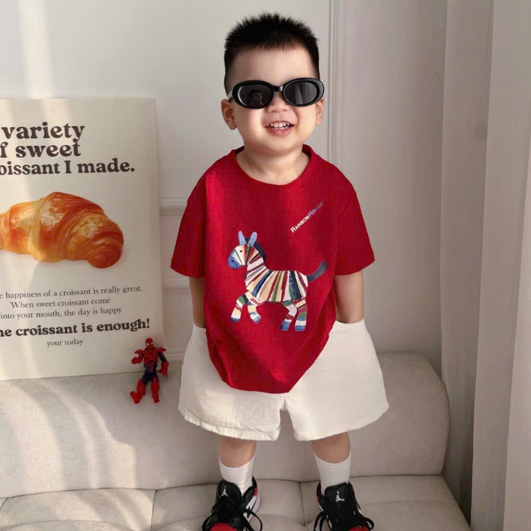 ÁO TẾT IN NGỰA MAY MẮN CHO CẢ GIA ĐÌNH, CHẤT COTTON MỀM MỊN, THẤM HÚT TỐT SIZE TỪ 8-80KG