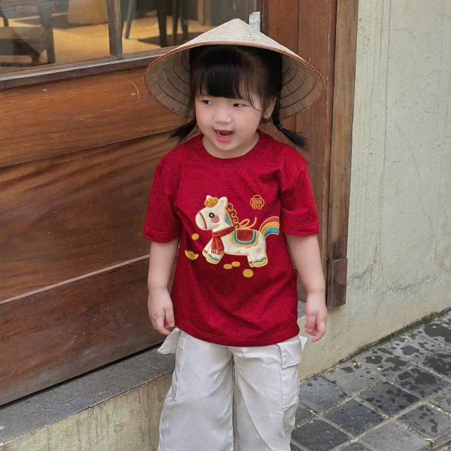 ÁO TẾT IN NGỰA MAY MẮN CHO CẢ GIA ĐÌNH, CHẤT COTTON MỀM MỊN, THẤM HÚT TỐT SIZE TỪ 8-80KG