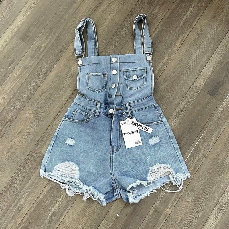 Yếm jean bé gái ,thiết kế dáng ngắn phong cách Hàn Quốc rách nhẹ dễ thương cá tính cho mẹ và bé,sét đồ đôi mẹ và bé gái