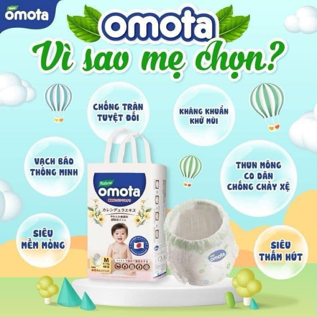 {Chính hãng} Tã Bỉm Quần Cho Bé OMOTA Công Nghệ Nhật Bản – Siêu Thấm Hút, Khóa Ẩm, Đủ Size – An Toàn