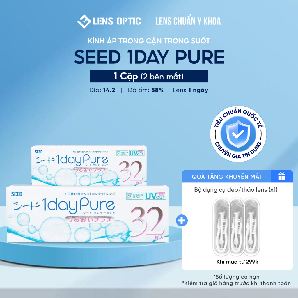 [1 CẶP] Lens Cận Tròng Suốt LENS OPTIC SEED Pure Dùng 1 Ngày, Chống Tia ...
