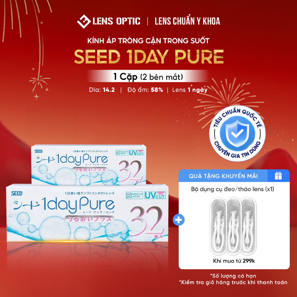Lens 1 ngày SEED 1Day Pure không màu (1 cặp), lens SEED cận ngăn UV ...