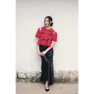 Áo babydoll OLV kiểu nữ đính nơ Kate Striped Puff Sleeve Shirt nhiều màu ngọt ngào trẻ trung