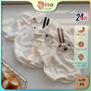 Bodysuit cổ bẻ cho bé trai 4-10kg mặc đầy tháng, thôi nôi. Body công tử bé trai. Dino Kids