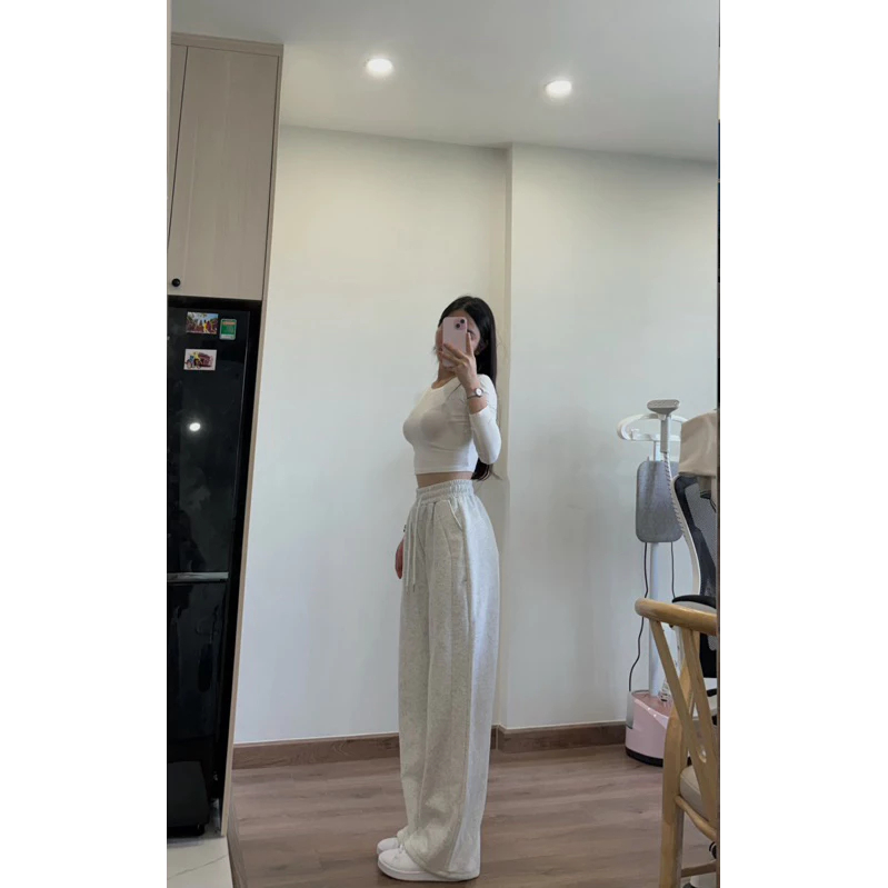 Quần Ống Rộng Chất Nỉ 2 Da Mềm Mịn Ko Xù, Quần Nỉ Nữ Dáng Suông Lưng Cao Cạp Chun Có Dây Rút Điều Chỉnh
