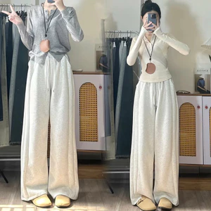 Quần Ống Rộng Chất Nỉ 2 Da Mềm Mịn Ko Xù, Quần Nỉ Nữ Dáng Suông Lưng Cao Cạp Chun Có Dây Rút Điều Chỉnh