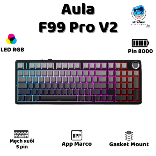 Bàn phím cơ  AULA F99 Pro V2- 3 mode kết nối- Mạch xuôi- LED RGB- Hotswap- Hỗ trợ app | BigBuy360 - bigbuy360.vn