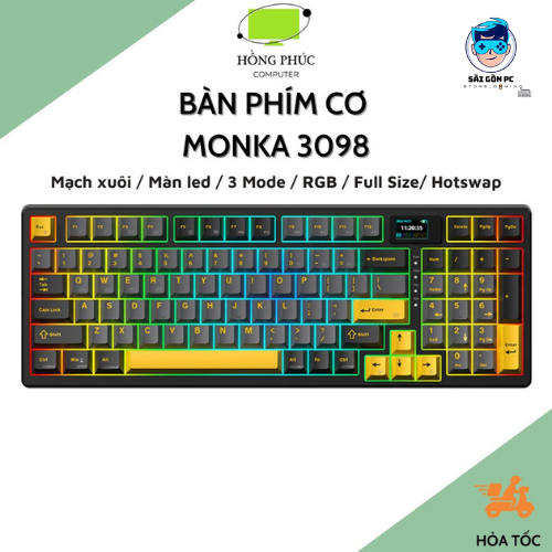 Bàn Phím Cơ Không Dây Full Size MONKA 3098 - LED RGB - 3 Chế Độ Kết Nối ...