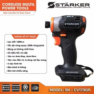 Chuyên Vít Starker TD173 bản pro có 8 cấp tốc độ Đầu Ngậm Vít Nhanh Không Chổi Than Chân Pin Phổ Thông, màu xanh bộ đội
