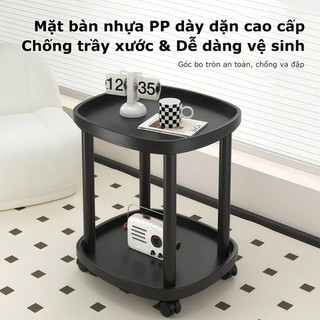 KUKA Kệ vuông 2 tầng di động Bàn trà mini có bánh xe xoay 360 độ chống ồn Tiết kiệm không gian