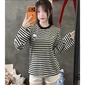 Áo Thun Dài Tay Hoạ Tiết Kẻ Vằn From Rộng Logo Kitty Dễ Thương Chất Thun Lạnh Mỏng Mềm Mịn ,Co Dãn