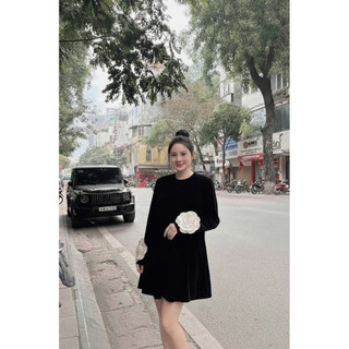 Váy Đầm Babydoll Dáng MiDi Phối Tay Hoa Kab Hot Hit