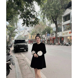 Váy Đầm Babydoll Dáng MiDi Phối Tay Hoa Kab Hot Hit