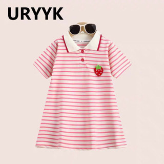 Váy Polo kẻ Gấu Dâu cho bé gái (10-35kg) chất poly mềm