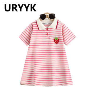 Váy Polo kẻ Gấu Dâu cho bé gái (10-35kg) chất poly mềm