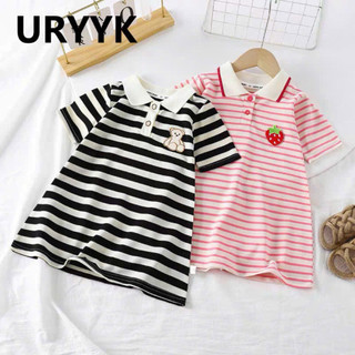Váy Polo kẻ Gấu Dâu cho bé gái (10-35kg) chất poly mềm