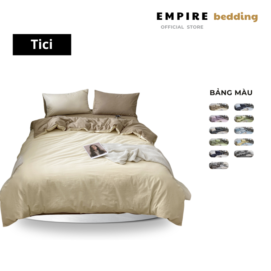 Bộ chăn ga gối nệm hàn quốc 5 món cotton tici EMPIRE cao cấp ga giường thoáng mát thấm hút mồ hôi