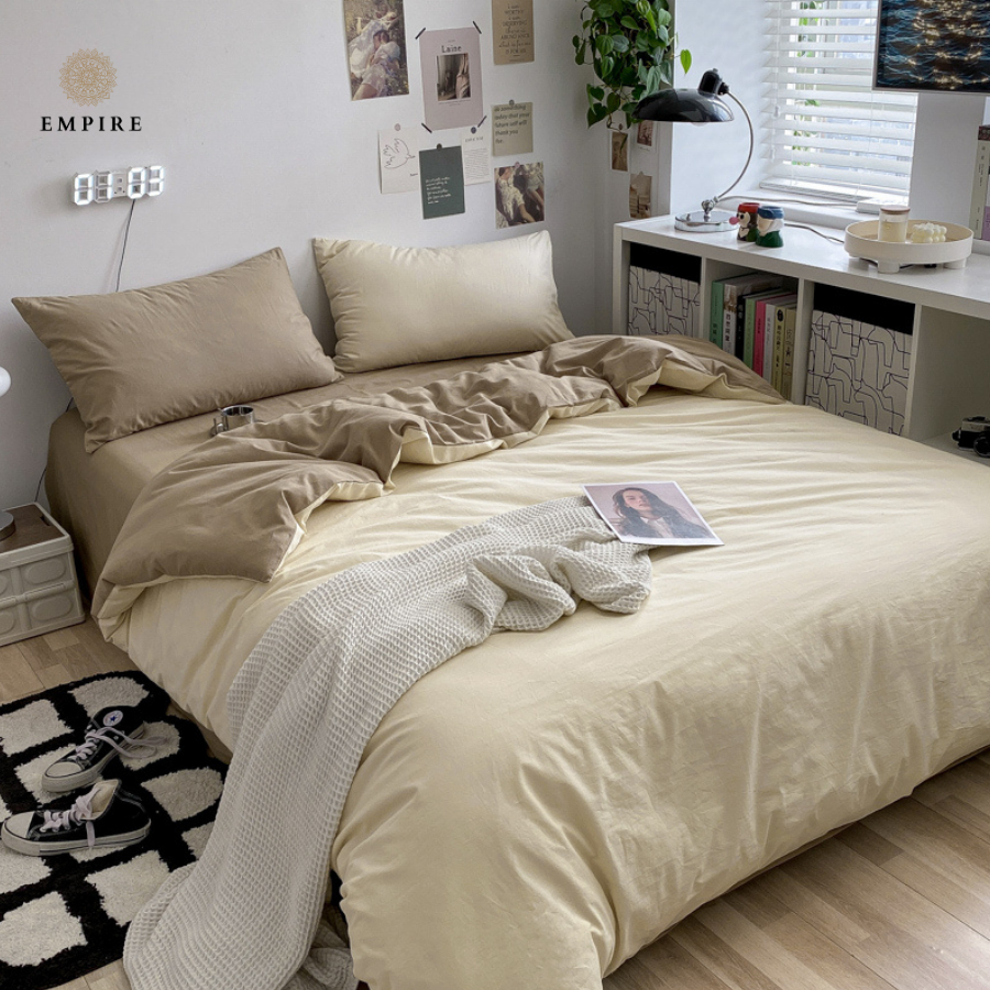 Bộ chăn ga gối nệm hàn quốc 5 món cotton tici EMPIRE cao cấp ga giường thoáng mát thấm hút mồ hôi