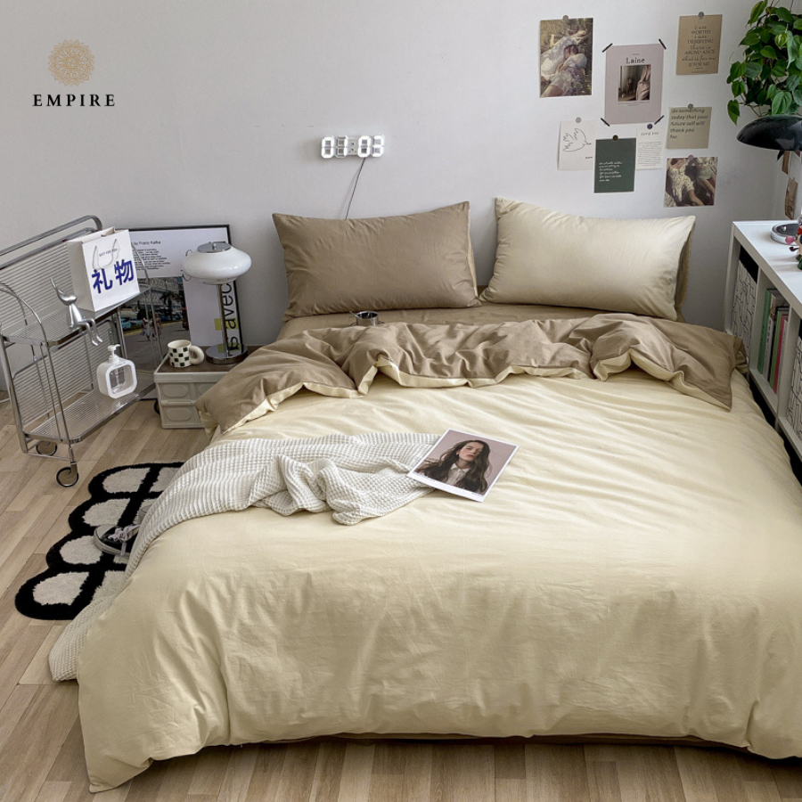 Bộ chăn ga gối nệm hàn quốc 5 món cotton tici EMPIRE cao cấp ga giường thoáng mát thấm hút mồ hôi