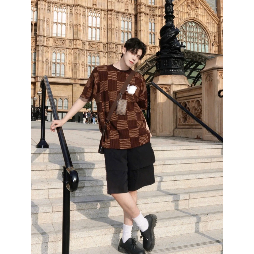 ⚡️[Hight Quality] Áo Phông Len Nam Nữ \/ Caro Nâu Ready To Wear - Điểm Nhấn Đen Phối Nâu Cao Cấp Loại 1