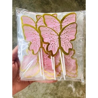 Phụ Kiện Bánh Sinh Nhật- 10 SET que cắm hình bướm nhũ ánh kim màu tím, hồng siêu đẹp