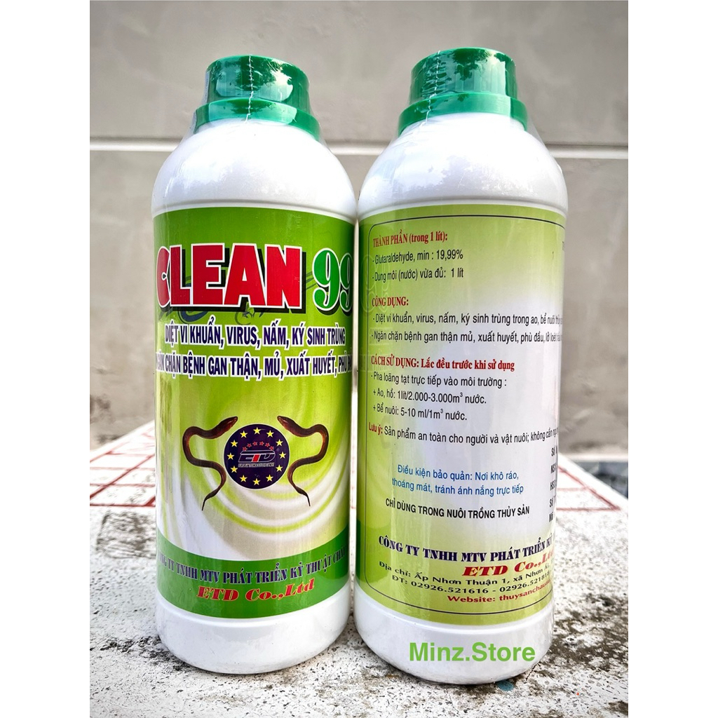 CLEAN 99 Diệt vi khuẩn, virus, nấm và ký sinh trùng, ngừa các bệnh gan thận, xuất huyết cho cá, lươn, ếch... chai (1lít)