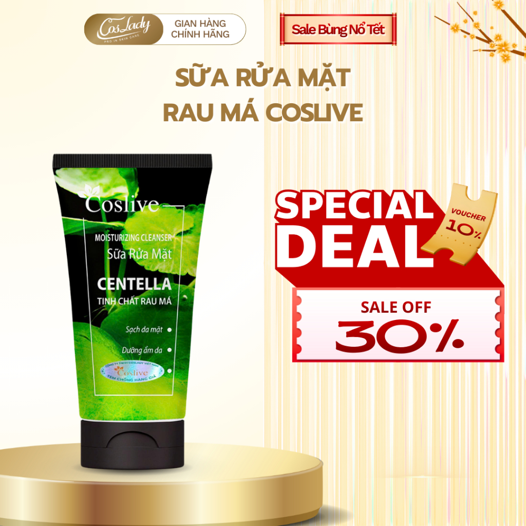 Sữa Rửa Mặt Rau Má Coslive 120ml - Cân bằng Độ PH, Hạn Chế Khô Căng Dưỡng Sáng Da Sau Khi Rửa Mặt.