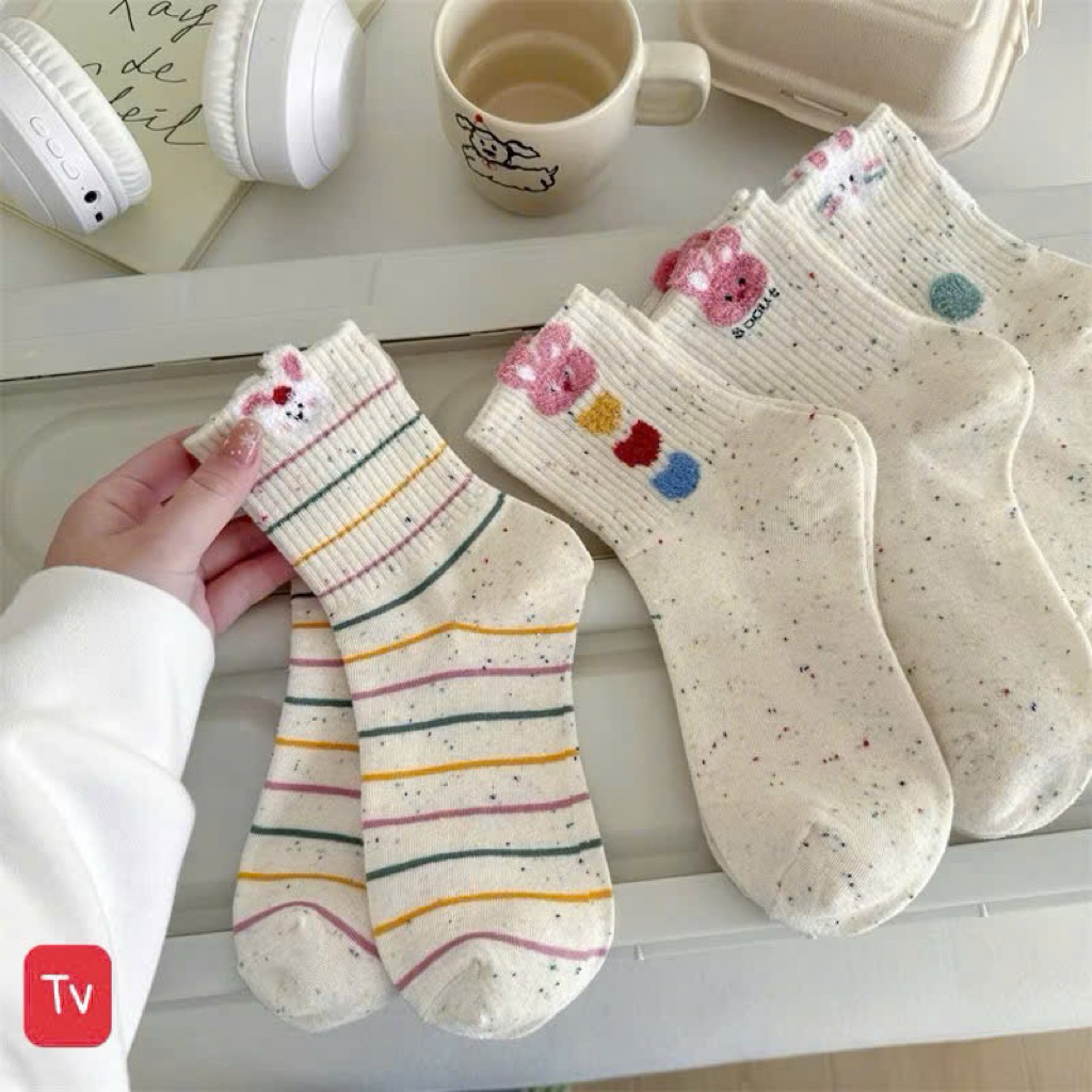 Tất Vớ Nữ Cổ Cao Họa Tiết Hoạt Hình Dễ Thương – Vớ Cotton Mềm Thoáng, Co Giãn Tốt, Phong Cách Hàn Quốc