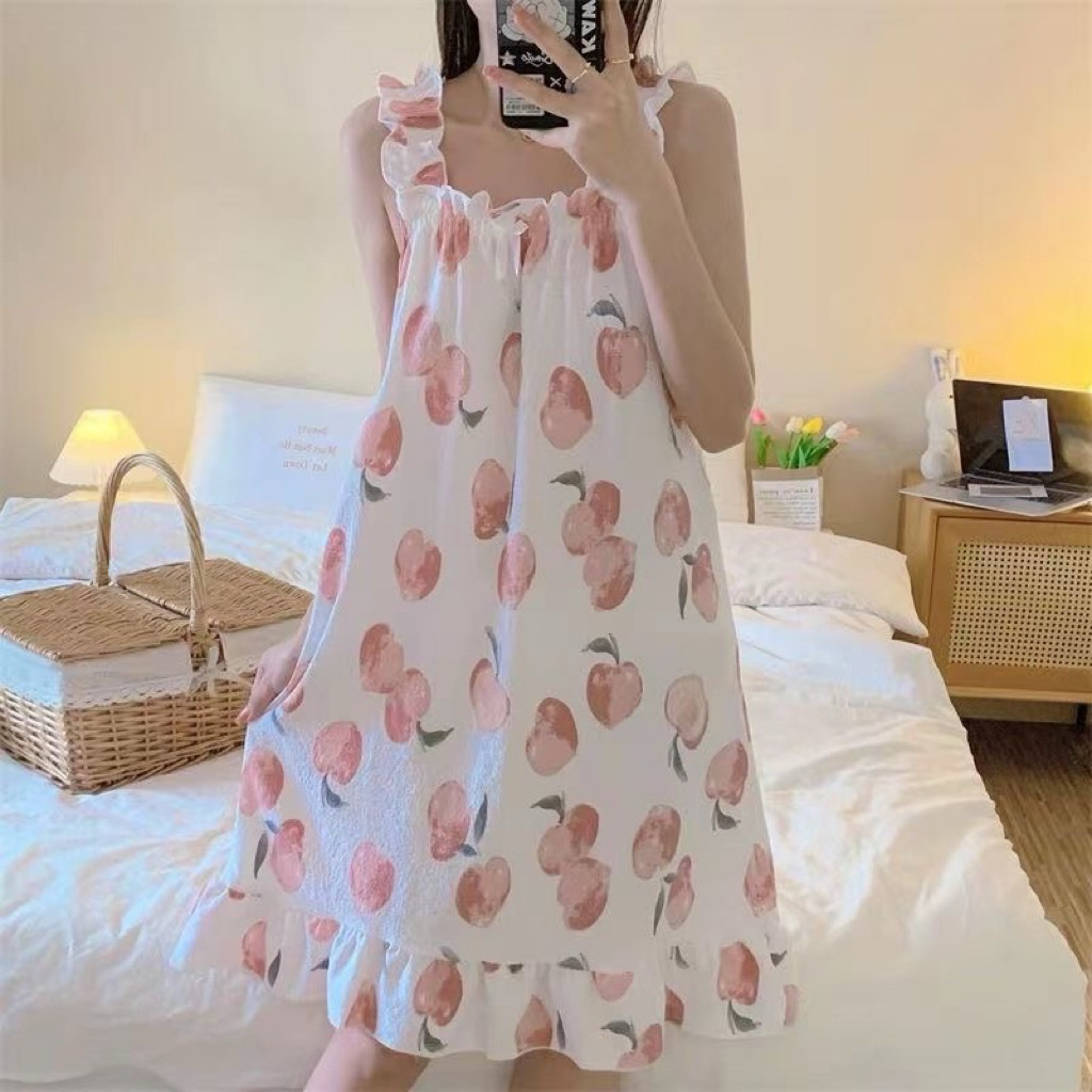 Váy Hai Dây Hoa Nhí Cotton Xô – Váy Ngủ Babydoll Nữ Dáng Suông Rộng Mặc Mát Mỏng Nhẹ