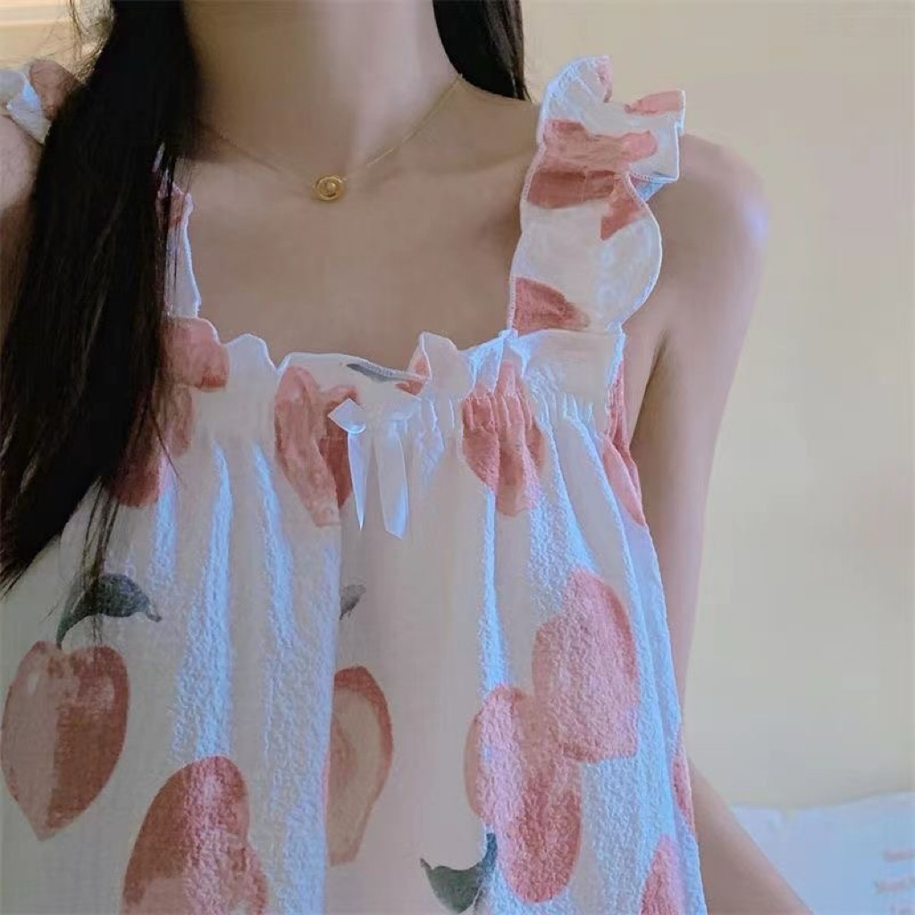 Váy Hai Dây Hoa Nhí Cotton Xô – Váy Ngủ Babydoll Nữ Dáng Suông Rộng Mặc Mát Mỏng Nhẹ