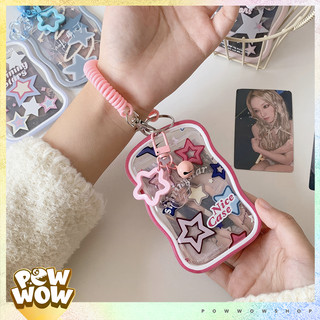 Bao Đựng Thẻ Nhân Viên Viền Nhựa Dẻo PVC Mặt Kính Mica Màu Pastel Họa Tiết Shining Star Ngôi Sao Lấp Lánh Cute