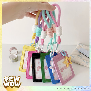 Bao Đựng Thẻ Nhân Viên Da PU Kèm Dây Trang Trí Họa Tiết Shining Star Ngôi Sao Màu Pastel Cute Đáng Yêu