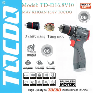 Máy Khoan Pin 16,8v tocod Đầu Kẹp 10mm (Bao Gồm 2 Pin + 1 Sạc) Động Cơ Không Chổi Than