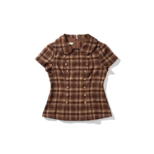 TUBYCATU Áo Sơ Mi Cổ Sen Sọc Caro Phối Nút Đôi Maris Check Top