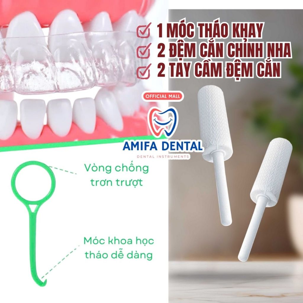 Set 2 Dụng Cụ Chỉnh Nha Đệm Cắn Chewies +Móc Tháo Khay Dành Cho Người Niềng Răng Invisalign, Hàm Duy Trì, Khay Tẩy Trắng