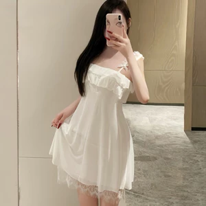 Váy Ngủ Nữ Voan Trắng Dáng Babydoll | Hai Dây Bèo Nhẹ Nàng Thơ Dịu Dàng