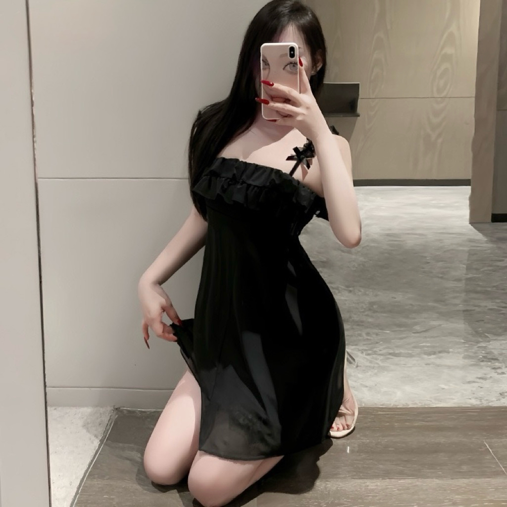 Váy Ngủ Nữ Voan Trắng Dáng Babydoll | Hai Dây Bèo Nhẹ Nàng Thơ Dịu Dàng