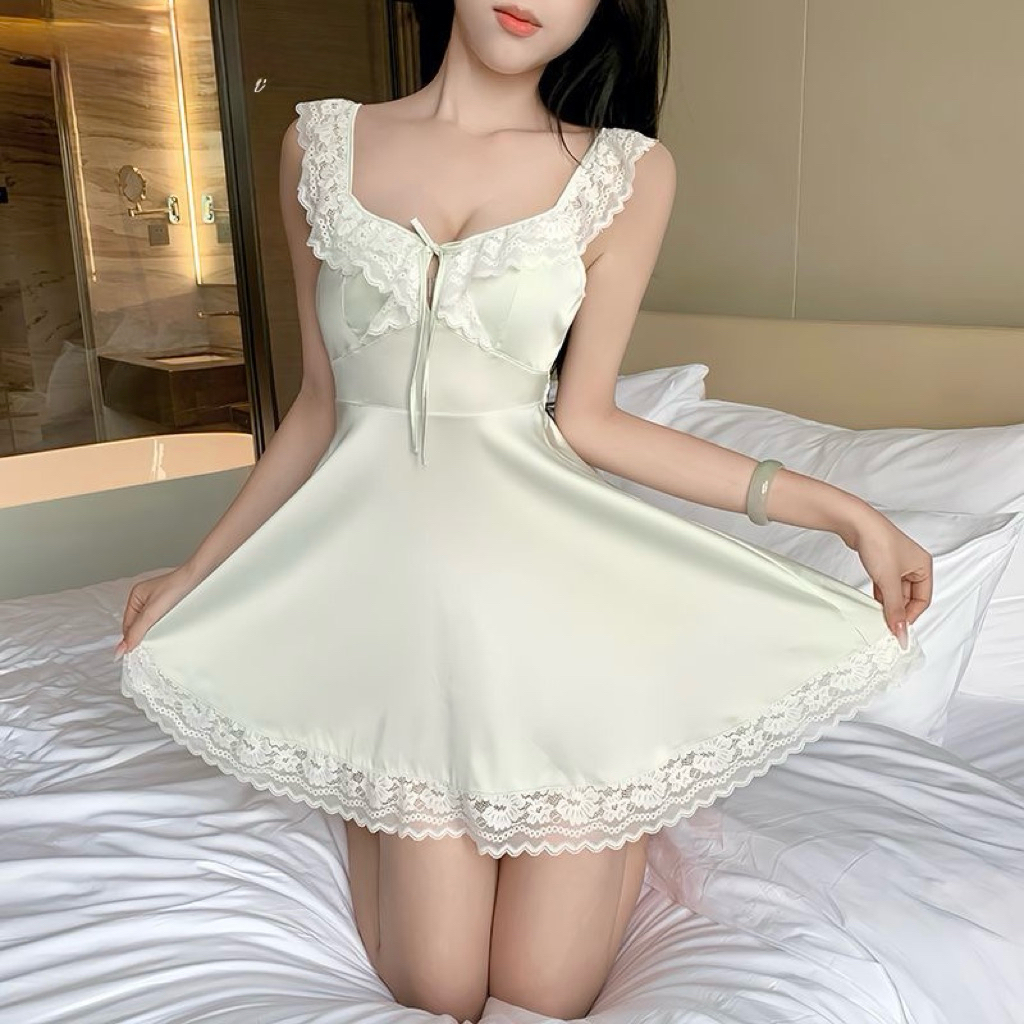Váy Ngủ Nữ Lụa Phối Ren – Dáng Xòe Nữ Tính