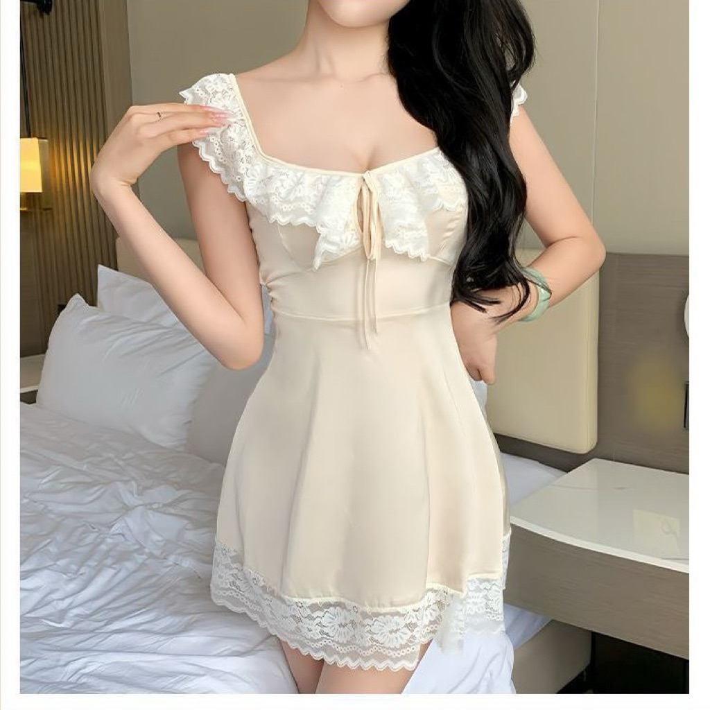 Váy Ngủ Nữ Lụa Phối Ren – Dáng Xòe Nữ Tính