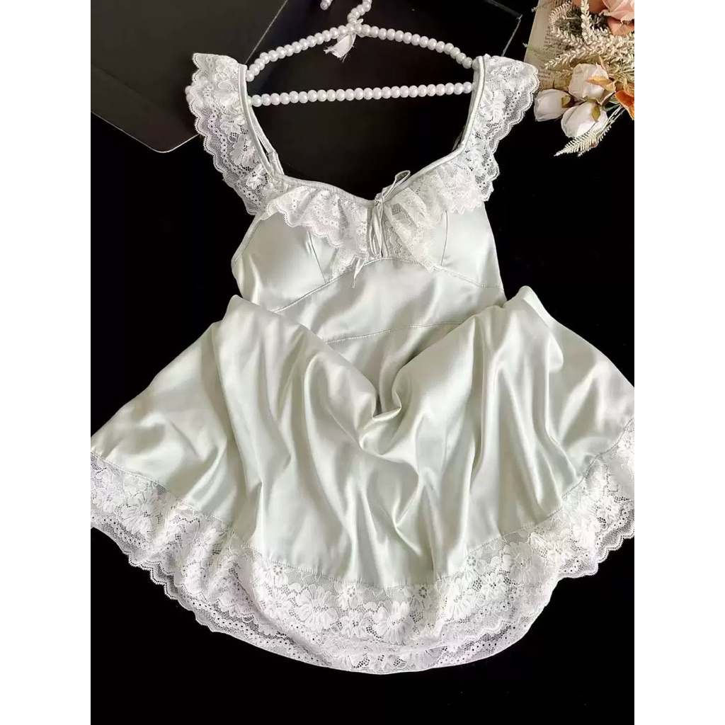 Váy Ngủ Nữ Lụa Phối Ren – Dáng Xòe Nữ Tính