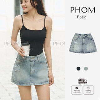 Chân váy jean nữ mùa hè PHOM dáng chữ A (có bigsize) cạp cao PV05