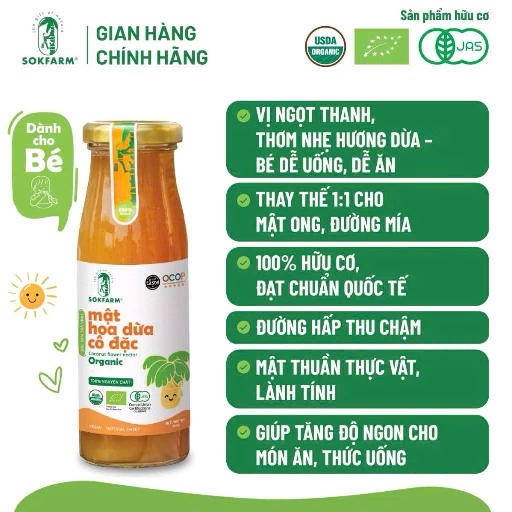 Sokfarm - Mật hoa dừa cô đặc organic Sokfarm cho bé 250g