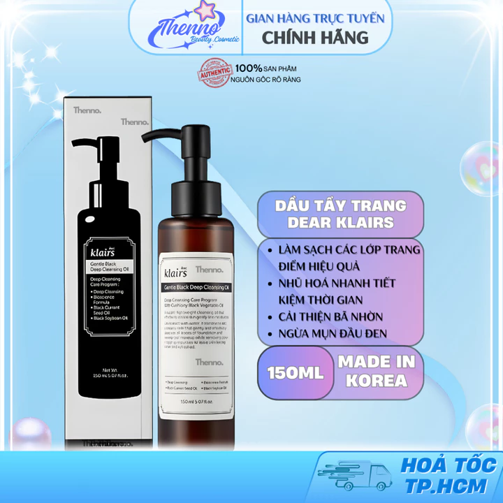 Dầu Tẩy Trang Klairs Kiểm Soát Bã Nhờn Dear,Klairs Gentle Black Deep Cleansing Oil 150ml Hàn Quốc