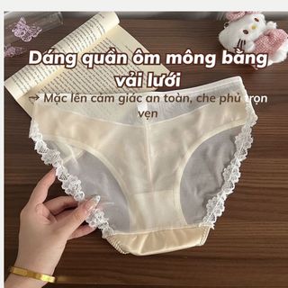 Quần lót nữ lưới phối satin cao cấp viền ren sang trọng đính nơ cute cạp cao tôn dáng DEVARI L8127