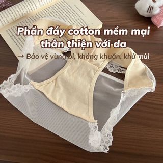 Quần lót nữ lưới phối satin cao cấp viền ren sang trọng đính nơ cute cạp cao tôn dáng DEVARI L8127
