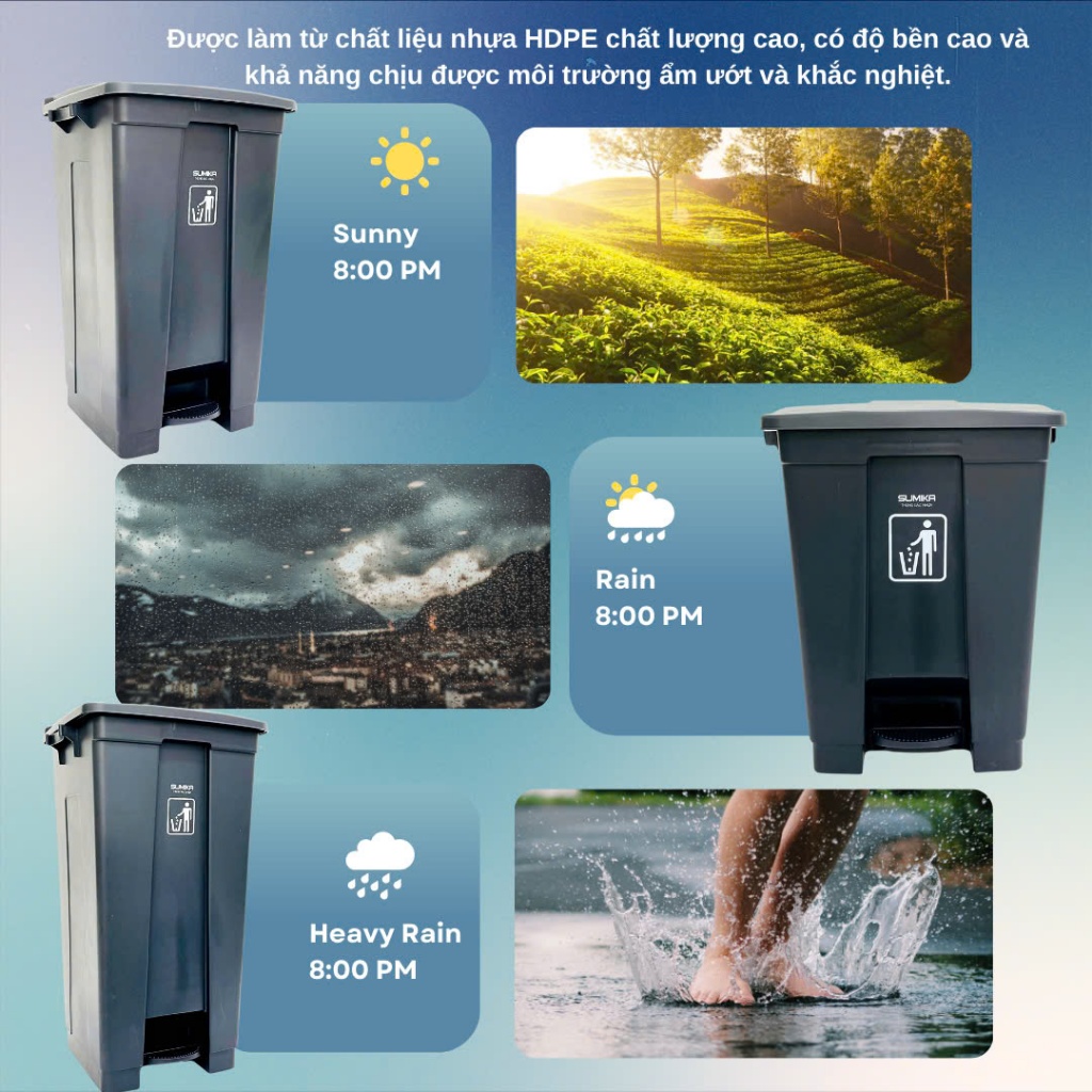 Thùng rác nhựa đạp chân SUMIKA 15L, 25L, 35L, 45L, 55L, có nắp đậy, nhựa cao cấp | BigBuy360 - bigbuy360.vn